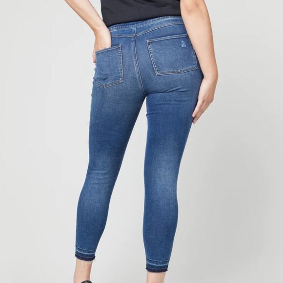 Spanx Distressed Ankle Skinny Jeans Blue Pull-On Stretch Size Large - Picture 3 of 10